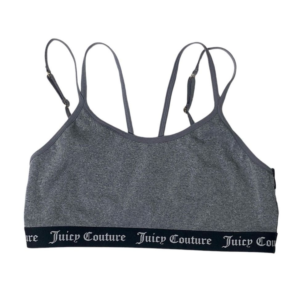 Juicy Couture Gray & Black Sports Bra W/ Criss Cross Back & Adjustable Straps
